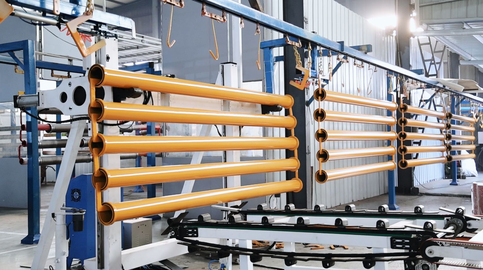 Yellow pipes on an overhead line at Hebei Chunda in Yanshan, Hebei.